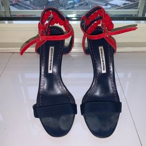 Manolo Blahnik Sandal heel with red Pom Poms